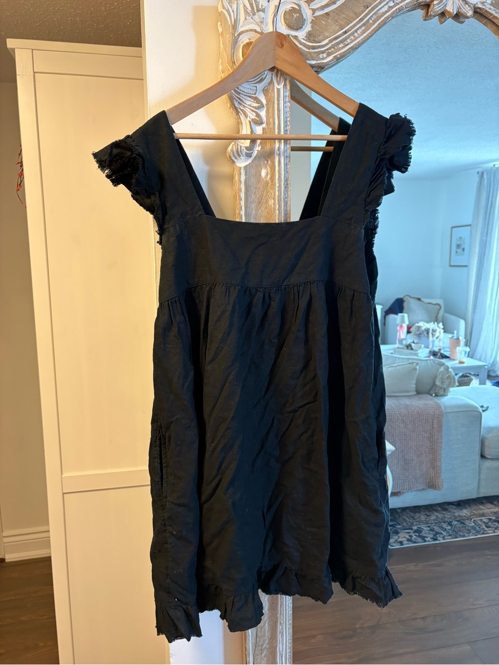 aerie Black dress with ruffle strap detail